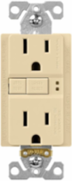Eaton ground fault circuit interrupter receptacle, 15A, 125V, Back wire and side wire, GFCI, Ivory, Brass, Receptacle, Tamper resistant, PVC, 5-15R, Two-pole, three-wire, grounding