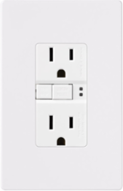 Eaton ground fault circuit interrupter receptacle, 15A, 125V, Back wire and side wire, GFCI, White, Brass, Receptacle, Tamper resistant, PVC, 5-15R, Two-pole, three-wire, grounding