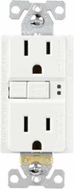 Eaton ground fault circuit interrupter receptacle, 15A, 125V, Back wire and side wire, GFCI, White, Brass, Receptacle, Tamper resistant, PVC, 5-15R, Two-pole, three-wire, grounding