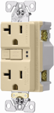 Eaton GFCI receptacle,Tamper resistant,Self-test,#14 - 10 AWG,20A,Residential,Commercial,Flush,125 V,GFCI,Back and side wire,Ivory,Brass,Receptacle,Tamper resistant,Polycarbonate,5-20R,Two-pole, three-wire, grounding
