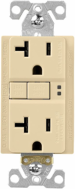 Eaton GFCI receptacle,Tamper resistant,Self-test,#14 - 10 AWG,20A,Residential,Commercial,Flush,125 V,GFCI,Back and side wire,Ivory,Brass,Receptacle,Tamper resistant,Polycarbonate,5-20R,Two-pole, three-wire, grounding