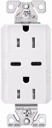 Eaton Combination USB Type-C Charger, 15A 5-15R Receptacle, 5A, 125 Vac, White, Box