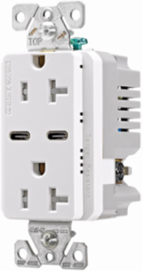 Eaton Combination USB Type-C Charger, 20A 5-20R Receptacle, 5A, 125 Vac, White, Box