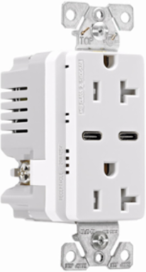 Eaton Combination USB Type-C Charger, 20A 5-20R Receptacle, 5A, 125 Vac, White, Box