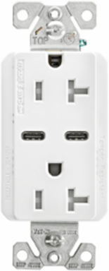 Eaton Combination USB Type-C Charger, 20A 5-20R Receptacle, 5A, 125 Vac, White, Box