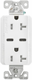 Eaton Combination USB Type-C Charger, 20A 5-20R Receptacle, 5A, 125 Vac, White, Box