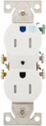 Eaton residential grade duplex rece — Features: Tamper resistant Weather resistant, Allowable Wire Size: Push-In Terminals Wiring: #14 AWG copper (CU) Only, Side Wiring: #10-14 Copper or Copper Clad Aluminum, Color: Gray, Face/Body Material: Impact-resistant thermoplastic, Style Type: Standard, NEMA Configuration: 5-15R, Packaging Type: Core pack