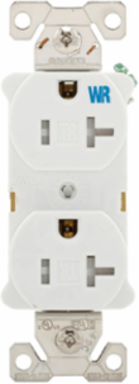 Eaton commercial specification grad — Color: Ivory, Face/Body Material: Glass-filled nylon base Impact-resistant nylon face, Features: Tamper resistant Weather resistant Auto-grounding, NEMA Configuration: 5-20R, Voltage Rating: 125V, Wiring Method: Back and side, Allowable Wire Size: Side or Back Wiring :#10-14 Copper or Copper Clad Aluminum