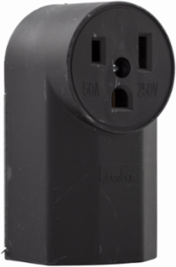 Eaton power device receptacle, #12 - 4 AWG, 50A, Surface, 250V, Back and bottom, Black, NEMA 6-50R, Two-pole, Three-wire, Two-pole, three-wire, grounding, Glass-filled nylon, Power