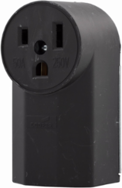 Eaton power device receptacle, #12 - 4 AWG, 50A, Surface, 250V, Back and bottom, Black, NEMA 6-50R, Two-pole, Three-wire, Two-pole, three-wire, grounding, Glass-filled nylon, Power