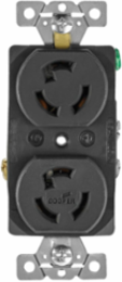 Eaton safety grip locking receptacle, #14-10 AWG, 15A, Industrial, 125V, Back and side wiring, Black, Brass, Duplex, L5-15, Two-pole, Three-wire, Glass-filled nylon