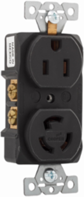 Eaton safety grip locking straight blade receptacle, #16-12 AWG, 15A, Industrial, 125V, Back wiring, Black, Brass, L5-15, Two-pole, Three-wire, Glass-filled nylon, -40° to 60°C