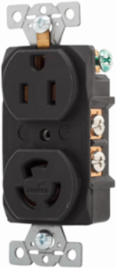 Eaton safety grip locking straight blade receptacle, #16-12 AWG, 15A, Industrial, 125V, Back wiring, Black, Brass, L5-15, Two-pole, Three-wire, Glass-filled nylon, -40° to 60°C