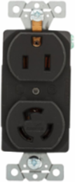 Eaton safety grip locking straight blade receptacle, #16-12 AWG, 15A, Industrial, 125V, Back wiring, Black, Brass, L5-15, Two-pole, Three-wire, Glass-filled nylon, -40° to 60°C