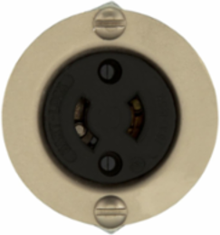Eaton safety grip locking flanged outlet , #16-12 AWG, 15A, Industrial, 125V, Back wiring, Black, Midget, ML1, Two-pole, Two-wire, Glass-filled nylon