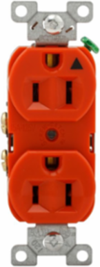 Eaton Arrow Hart heavy-duty industrial specification grade duplex receptacle,#14-10 AWG,15A,Industrial,Flush,125V,Back and side,Orange,Brass,High-impact nylon face,Glass-filled nylon base,5-15R,Duplex,Screw,Glass-filled nylon,.