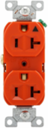 Eaton Arrow Hart heavy-duty industrial specification grade duplex receptacle, #14-10 AWG, 20A, Industrial, Flush, 125V, Back and side, Orange, Brass, High-impact nylon face, Glass-filled nylon base, 5-20R, Duplex, Screw, Nylon