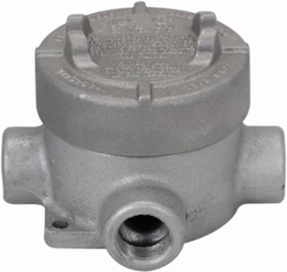 Eaton Crouse-Hinds series Condulet EAJ conduit outlet box with cover, 3-3/16" cover opening diameter, Copper-free aluminum, T shape, 3/4"