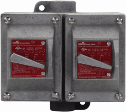 Snap Switch Control Station, 20A, 120-277 Vac, Copper-free Aluminum, 2-Gang, 3/4 Inch Hubs