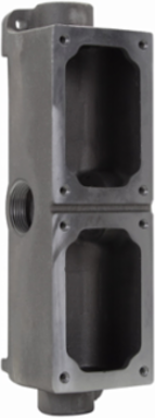 Modular Control Device Body, 2 Gangs, 4 Hubs, Copper-Free Aluminum, 3.5 Inch Width