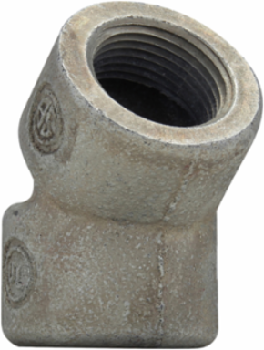 1-1/4 Inch Female 45° Elbow, Hazardous Material Feraloy Iron Alloy, 1.13 LB