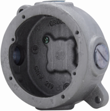 Condulet GRF Outlet Box, 3-1/8 Inch Depth, Feraloy Iron Alloy, 4 Hubs, 3 Plugs
