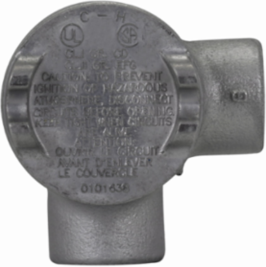 Condulet Outlet Box with Cover, 2 Inch Opening, Feraloy Iron Alloy, L Shape, 3/4 Inch