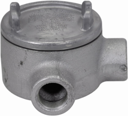 Condulet GUA Outlet Box, 3 Inch Cover, Feraloy Iron Alloy, M Shape, 1/2 Inch