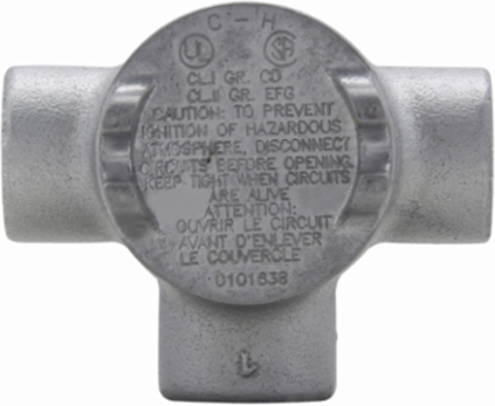 Condulet Outlet Box with Cover, 2 Inch Diameter, Feraloy Iron Alloy, T Shape, 1/2 Inch
