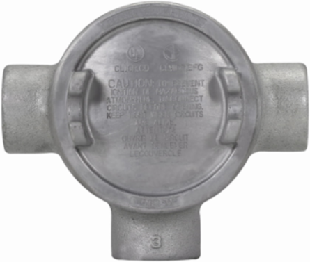 Condulet GUA Outlet Box, 5 Inch Cover Diameter, Feraloy Iron Alloy, T Shape, 2 Inch