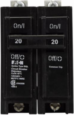 BQL Classic Replacement Circuit Breakers, Bolt-on, 20A, #14-8 AWG, Cu/Al, Two-pole, 10 kAIC at 120/240V