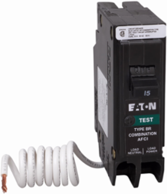 Eaton BR AFCI circuit breaker, AFCI Combination circuit breaker, Canada only, 15 A, 10 kAIC, Single-pole, 120 V, BR, Plug-on, #14-8 AWG Cu/Al, Type BR Loadcenters, Pigtail neutral