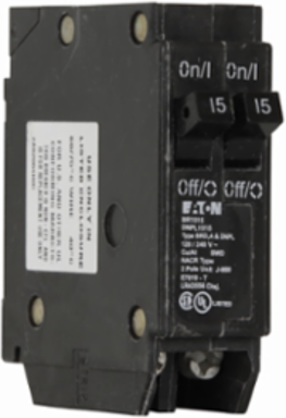 Eaton BR thermal magnetic circuit breaker,Type DNPL CPM/CPL plug-in circuit breakers,10 per shelf carton,Duplex,(2) 15 A,10 kAIC at 120 Vac,Single-pole,120/240V,DNPL,DNPL
