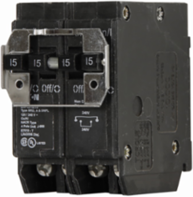 Eaton CPM/CPL plug-in circuit breakers, Quadplex Independent Trip, (2) 15A, (1) 30A, 5 per shelf carton, (2) single-pole, (1) two-pole