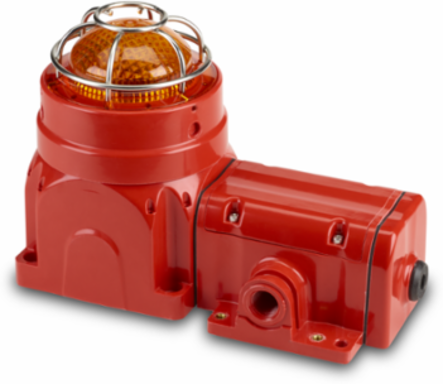 Global Series LED Light, Hazardous Location, UL and cUL CID2, Zone Listed, 120-240VAC, Ex de Surface Mount, Amber, Red enclosure