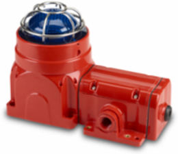 Global Series LED Light, Hazardous Location, UL and cUL CID2, Zone Listed, 120-240VAC, Ex de Surface Mount, Blue, Red enclosure