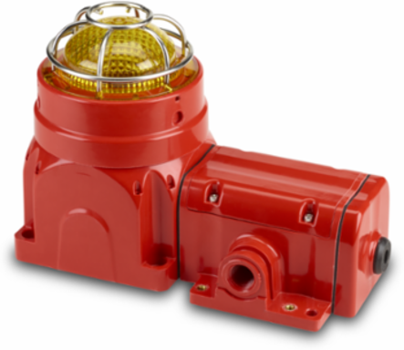 Global Series LED Light, Hazardous Location, UL and cUL CID2, Zone Listed, 120-240VAC, Ex de Surface Mount, Yellow, Red enclosure