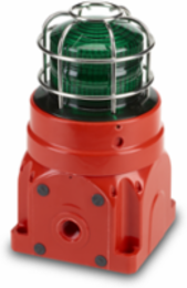 Global Series LED Light, Hazardous Location, UL and cUL CID2, Zone Listed, 24VDC, Ex d Surface Mount, High-Profile Lens, Green, Red enclosure