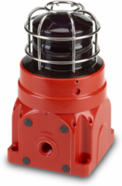 Global Series LED Light, Hazardous Location, UL and cUL CID2, Zone Listed, 24VDC, Ex d Surface Mount, High-Profile Lens, Magenta, Red enclosure