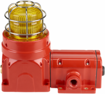 Global Series LED Light, Hazardous Location, UL and cUL CID2, Zone Listed, 24VDC, Ex de Surface Mount, High-Profile Lens, Yellow, Red enclosure