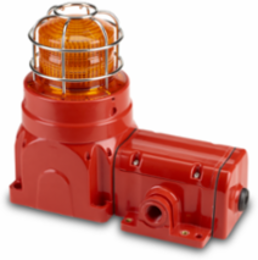 Global Series Strobe Light, Hazardous Location, UL and cUL CID2, Zone Listed, 120VAC, Ex de Surface Mount, 15J, Amber, Red enclosure