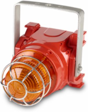 Global Series Strobe Light, Hazardous Location, UL and cUL CID2, Zone Listed, 120VAC, Ex d U-Bracket Mount, 15J, Amber, Red enclosure