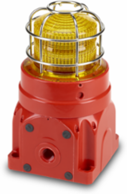 Global Series Strobe Light, Hazardous Location, UL and cUL CID2, Zone Listed, 220-240VAC, Ex d Surface Mount, 15J, Yellow, Red enclosure