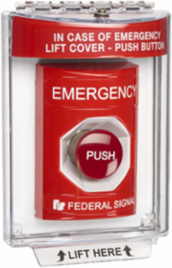 Pull Station with Momentary Contact and Cover, Emergency, Fire, UL and cUL, Red