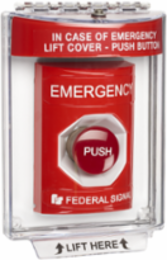 Pull Station with Momentary Contact and Cover, Emergency, Fire, UL and cUL, Red