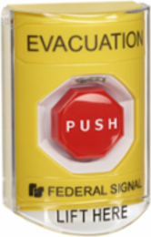 Push Station, Momentary, Low-Profile, Sounder & Cover, LED, Evacuation, UL and cUL, Yellow