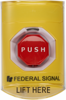 Push Station, Momentary, Low-Profile, Sounder & Cover, LED, Blank, UL and cUL, Yellow