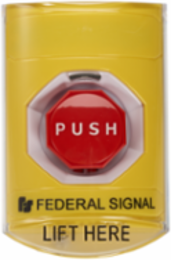 Push Station, Momentary, Low-Profile, Sounder & Cover, LED, Blank, UL and cUL, Yellow