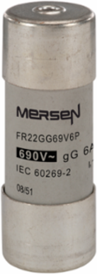 Cylindrical Fuse-Link gG 690V 22x58 Inch 6A with Striker, Silver-Plated Copper