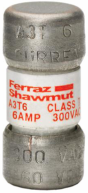 Fast-Acting Class T Fuse, 6A, 300V, Copper Terminals, 0.88 Inch Length